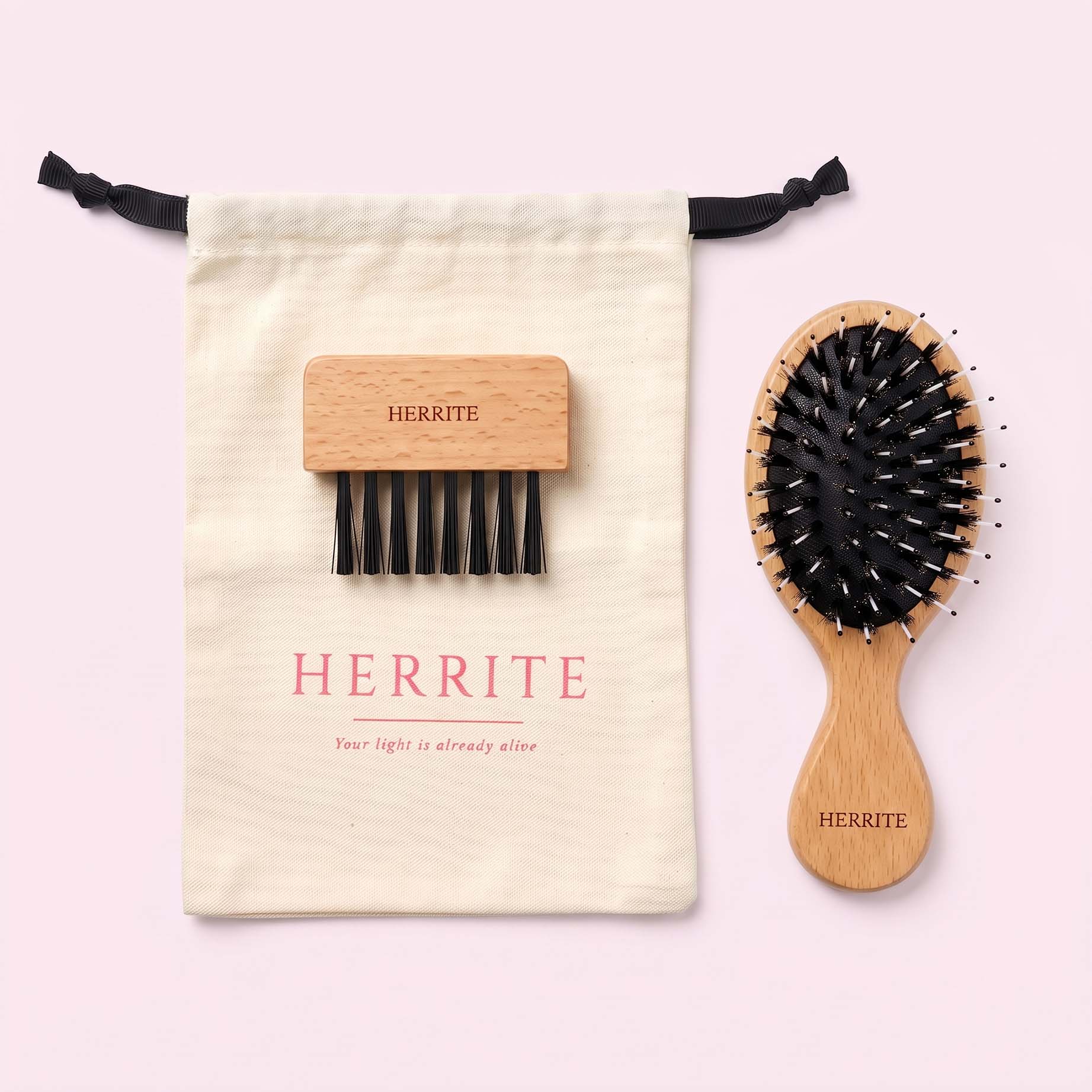 Grounding Mini custom engraved wooden cushion hairbrush travel scalp massage brush HERRITE