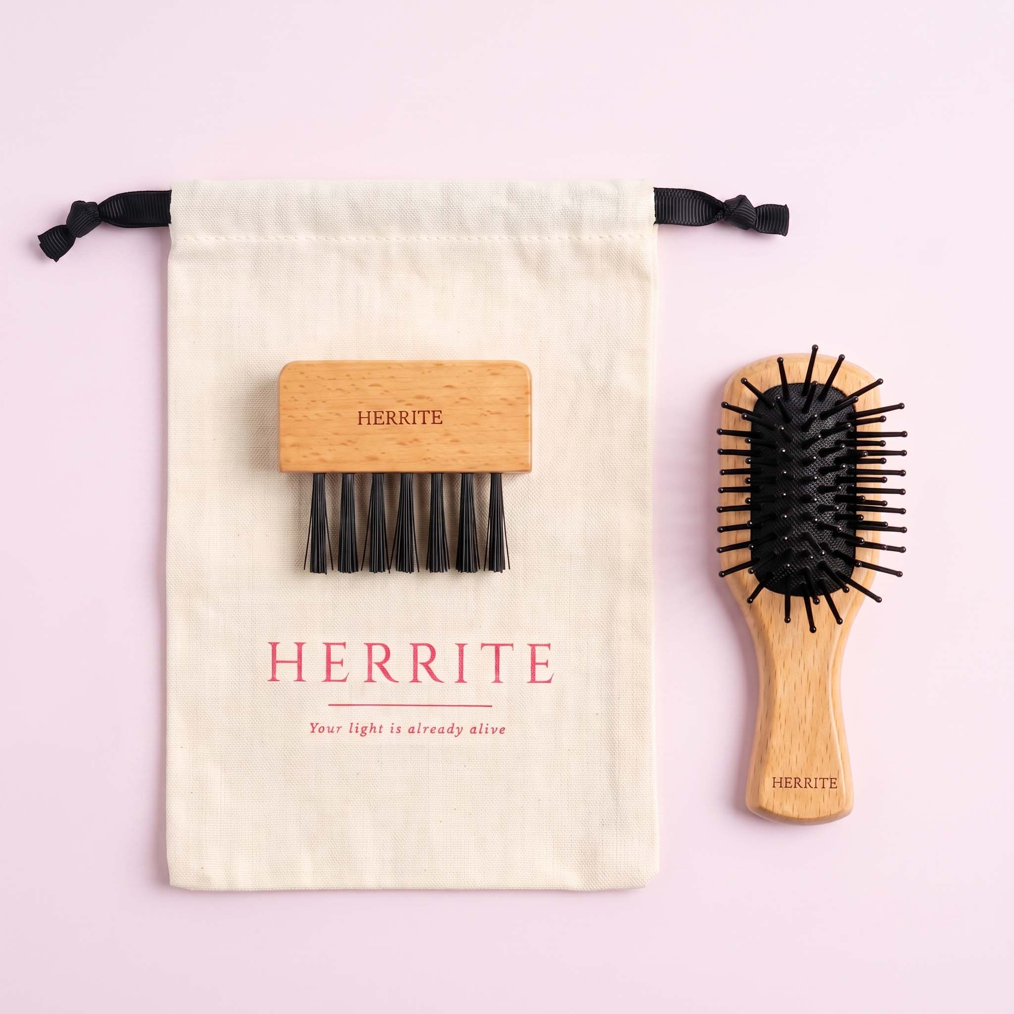 Flow Mini custom engraved wooden cushion hairbrush travel scalp massage brush HERRITE
