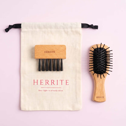 Flow Mini custom engraved wooden cushion hairbrush travel scalp massage brush HERRITE