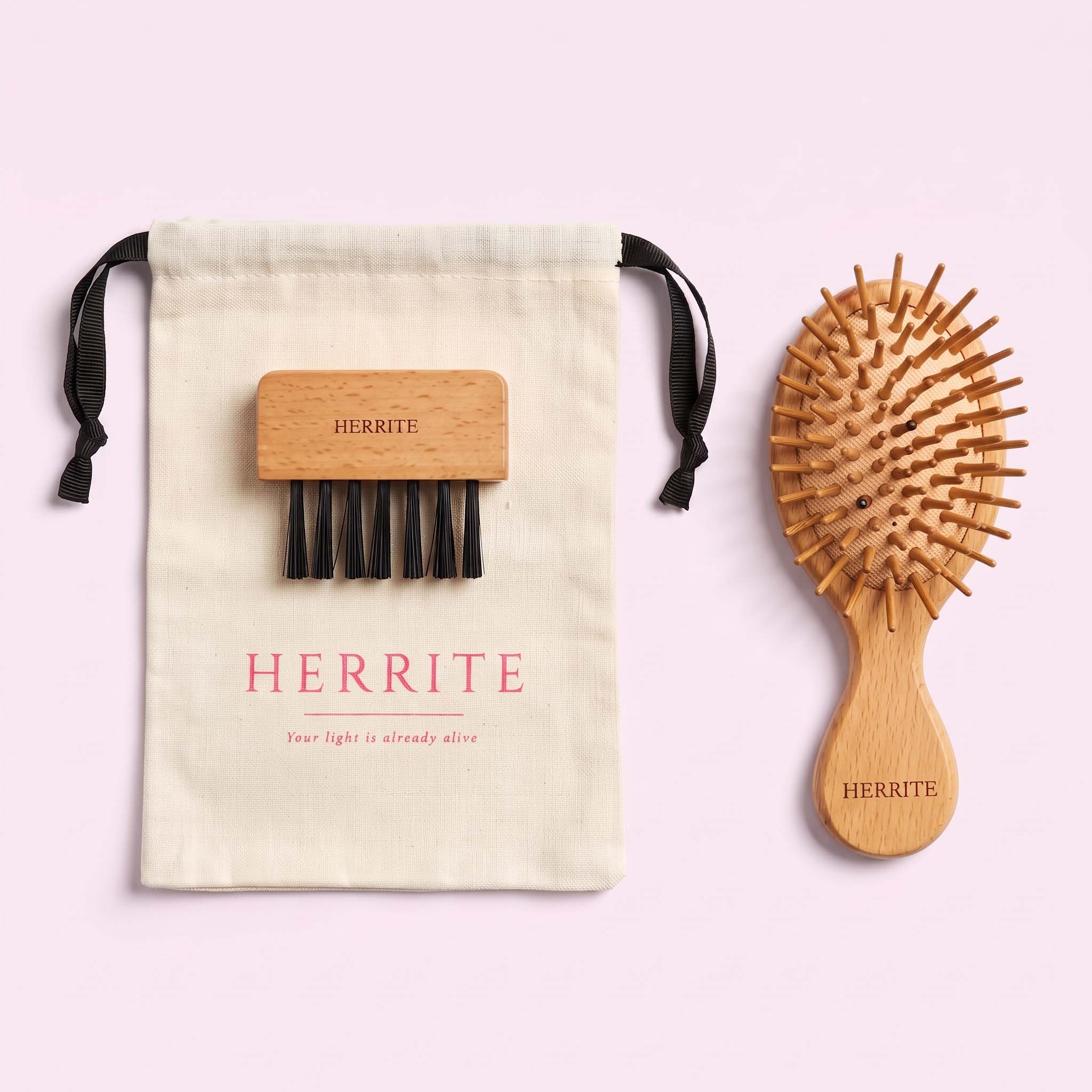 CLARITY Mini custom engraved wooden cushion hairbrush travel scalp massage brush HERRITE