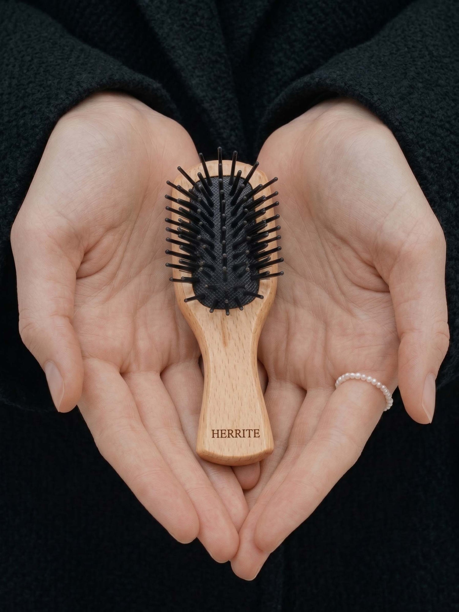 Handbag essential pocket mini wooden cushion hairbrush for her daily calm